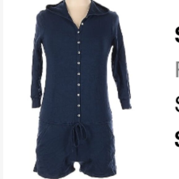 Splendid Pants - RARE Splendid 3/4 Sleeve Navy Blue Button-down Hooded Romper - Size Large